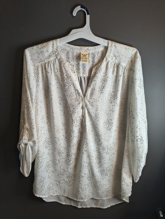Faded Glory Tops - Faded Glory Cream Blouse with Gold Metallic Dot Accent